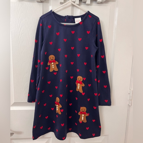 Hanna Andersson Red Hearts & Gingerbread Navy Swing Dress - Picture 1 of 4